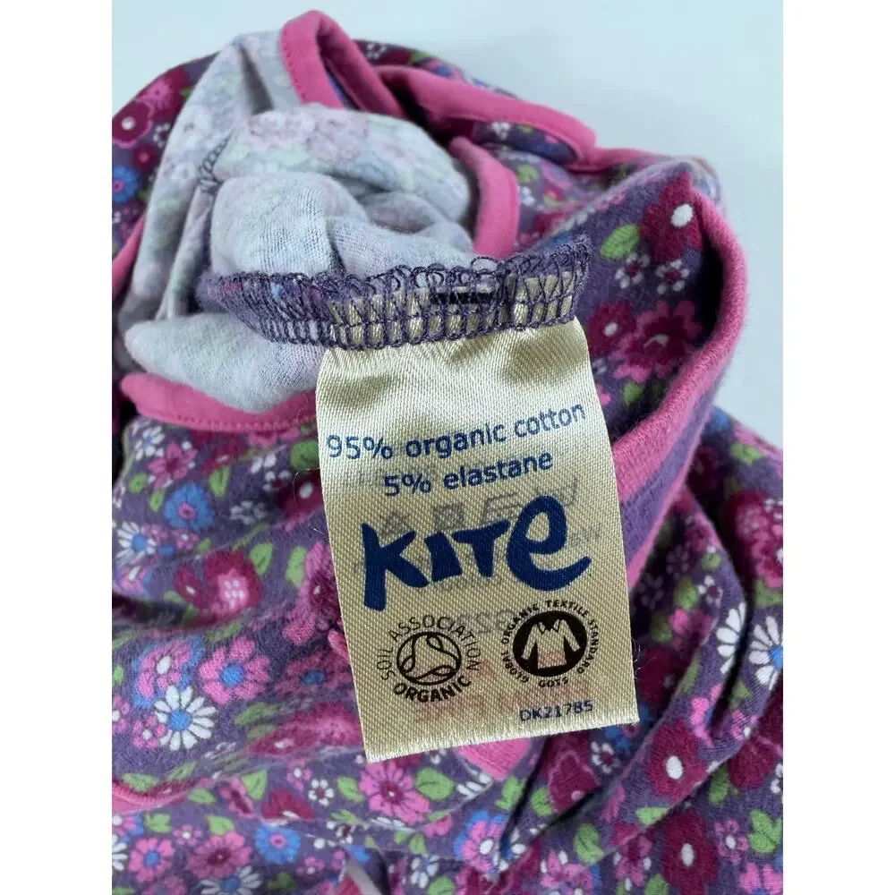 Kite Clothing Floral Organic Cotton Dungarees Romper Purple 12-18 Months